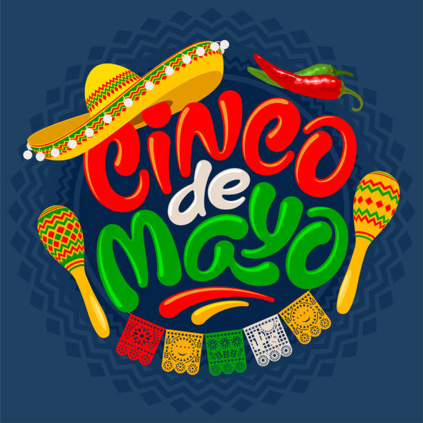 ilustraciones, imágenes clip art, dibujos animados e iconos de stock de cinco de mayo lettering - mexican culture cinco de mayo backgrounds sombrero
