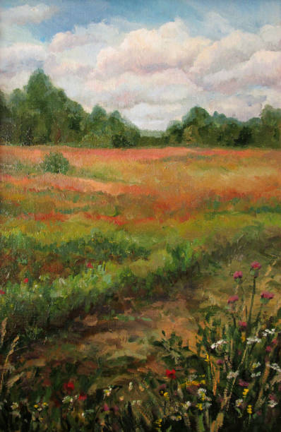 istock Road in a field, summer view, oil painting 1314557010