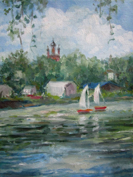 istock landscape temples with river, Yaroslavl, Russia, oil painting 1314559107