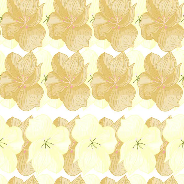 Vector illustration of Autumn tones orchid flowers shapes seamless pattern. Isolated style. Vintage botanic artwork.