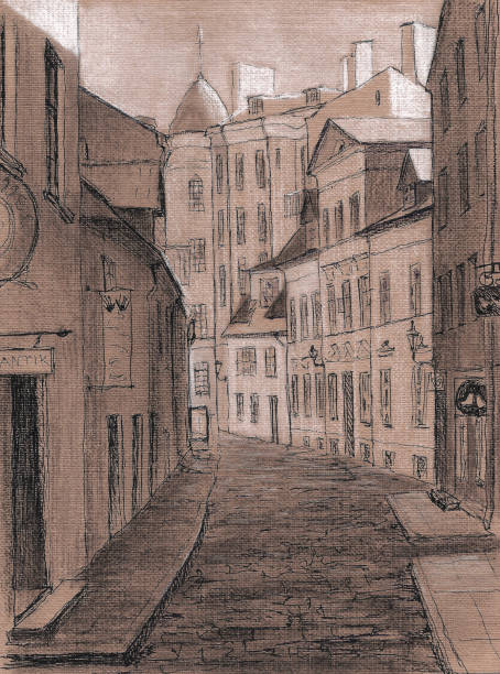 istock Old street in Tallinn center, graphic illustration 1314561724