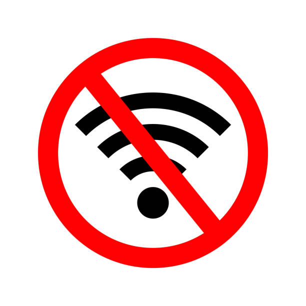 Wifi error. Wifi signal offline. Icon of off internet. Bad wireless connection of internet. Symbol of wi-fi antena. Sign of lost signal. zone of ban communication. Stop or jamming of network. Vector Wifi error. Wifi signal offline. Icon of off internet. Bad wireless connection of internet. Symbol of wi-fi antena. Sign of lost signal. zone of ban communication. Stop or jamming of network. Vector. offline stock illustrations
