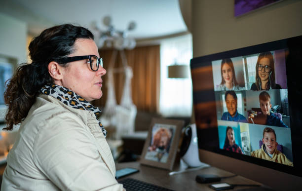 istock Female teacher teaching schoolchildren from home 1314566166