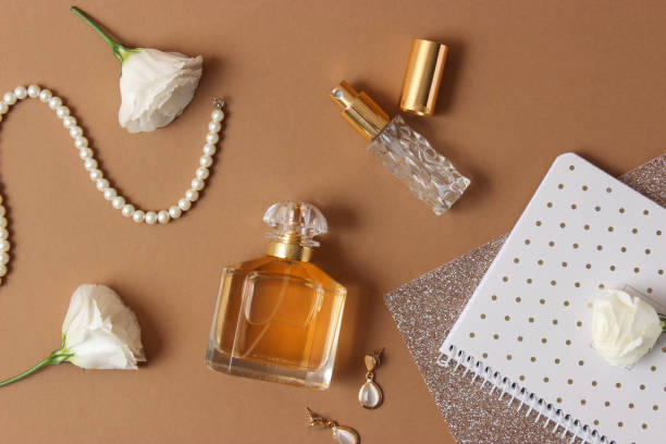 istock perfume and flowers on a colored background. 1314569666