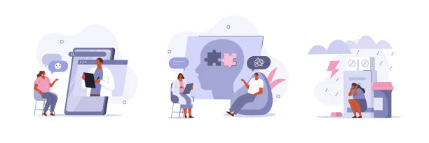 illustrazioni stock, clip art, cartoni animati e icone di tendenza di malattia mentale - mental health healthcare and medicine brain psychiatrist