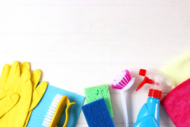 istock Means for cleaning and disinfection close-up on a colored background. 1314572539