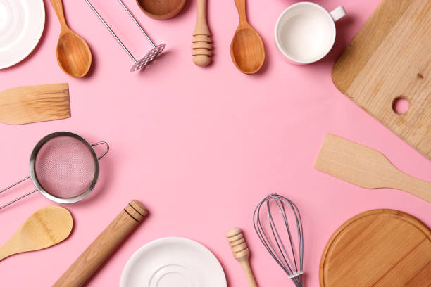 istock set of dishes close-up on a colored background. Kitchen appliances. 1314579066