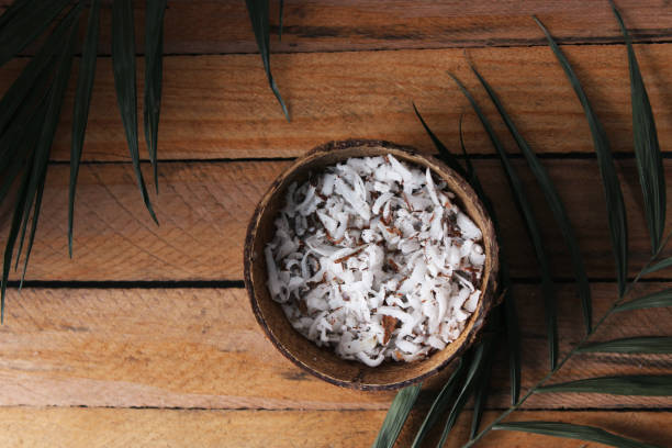 natural coconut flakes on the table close-up