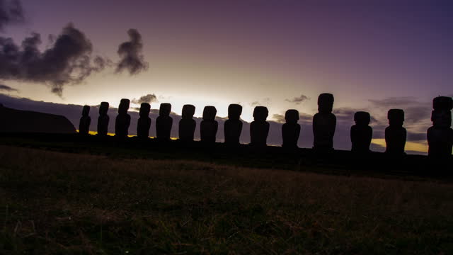 Timelapse Moais at Ahu Tongariki, the largest ahu on Easter Island (Rapa Nui), Chile