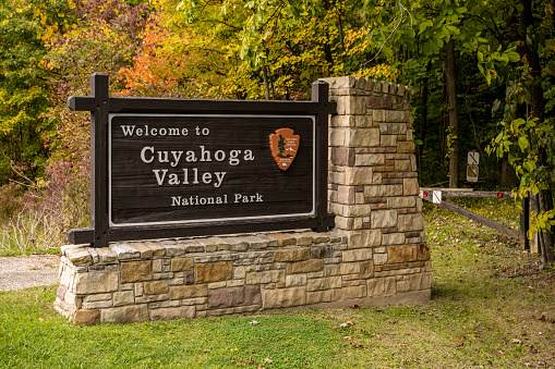 Cuyahoga Valley National Park, United States: October 7, 2020: Welcome Sign In Cuyahoga Valley National Park