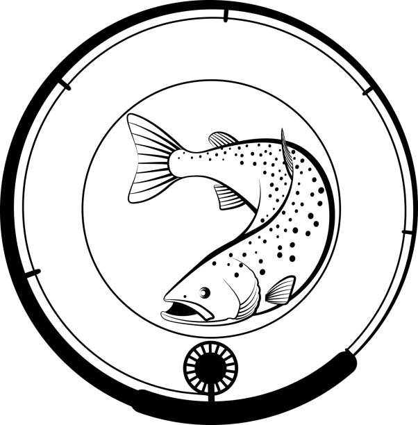 ilustrações de stock, clip art, desenhos animados e ícones de fishing badge - trout fishing