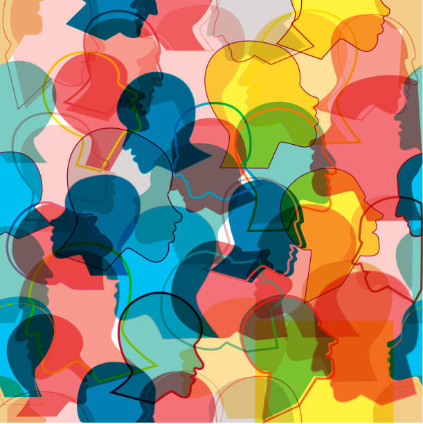 istock People profile heads. Pattern of a crowd of many different humans. Vector background. 1314598916
