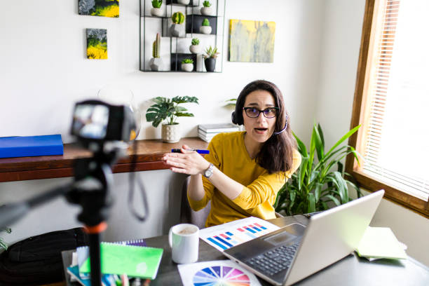 istock Teacher teaching online via laptop at home 1314600385