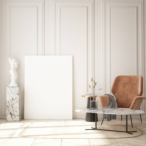 istock mock up poster frame in modern interior background, minimalistic style, 3D render 1314601056
