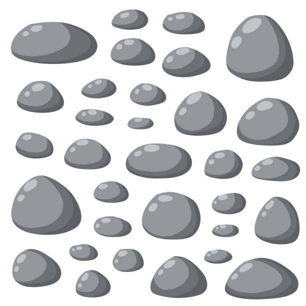 набор серых гранитных камней различной формы. элемент природы - rock boulder solid granite stock illustrations