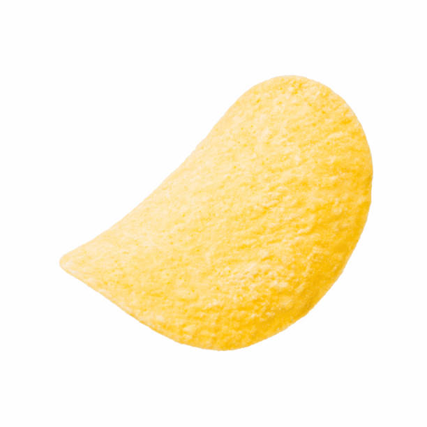 istock yellow potato chip isolated on white background. chip slice cut out 1314605934