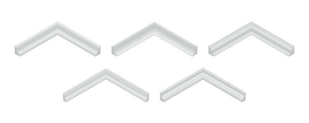 Vector illustration different shapes skirting boards for wall or floor isolated on white background. Set of realistic white baseboard icons in flat cartoon style. Isometric plastic or wood moldings. Vector illustration different shapes skirting boards for wall or floor isolated on white background. Set of realistic white baseboard icons in flat cartoon style. Isometric plastic or wood moldings. mdf stock illustrations