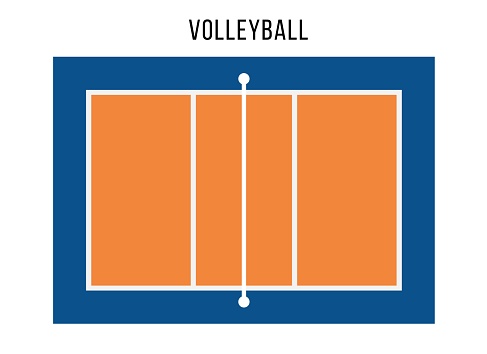 Sport Volleyball court top view. Orange blue floor or playground flat vector illustration.