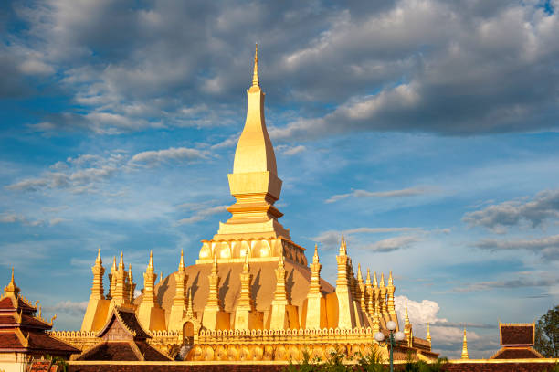 The gold covered Buddhist stupa Pha That Luang in the city of Vientiane, Laos. This Stupa is the national symbol of Laos.