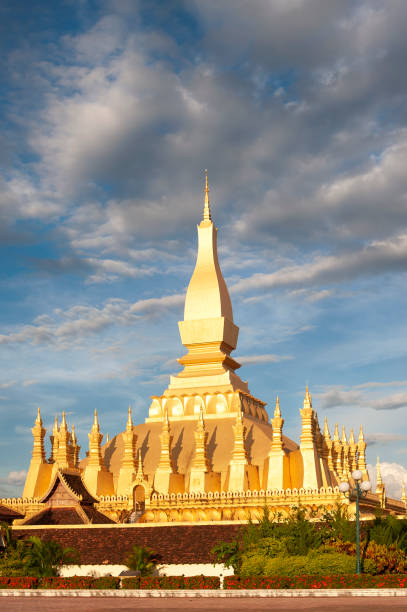 The gold covered Buddhist stupa Pha That Luang in the city of Vientiane, Laos. This Stupa is the national symbol of Laos.