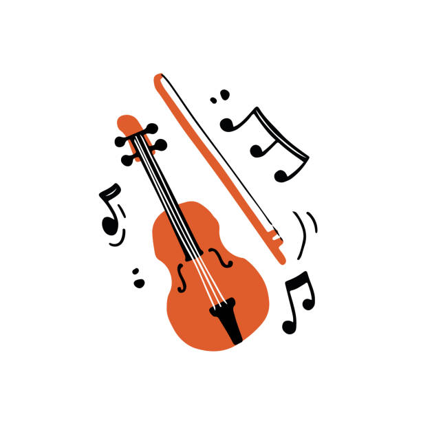 Minimalist Violin With Bow Amidst Notes Stock Illustration - Download Image  Now - Violin, Bow - Musical Equipment, Playing - iStock