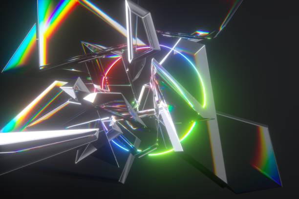 istock 3d render, abstract futuristic background, colorful neon ring and flying broken glass debris, glowing laser ray 1314616282