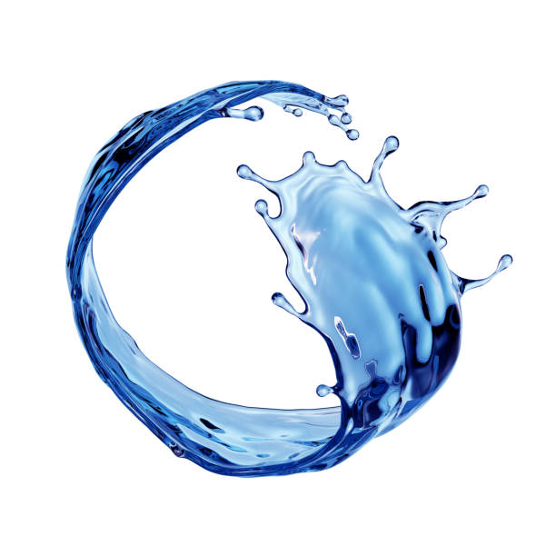 istock 3d render, blue water splash clip art isolated on white background. Round liquid shape, splashing wave. 1314620975