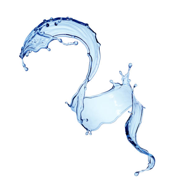 istock 3d render, dynamic blue water jet, wavy splash clip art isolated on white background. Twisted liquid shape, splashing wave 1314621735
