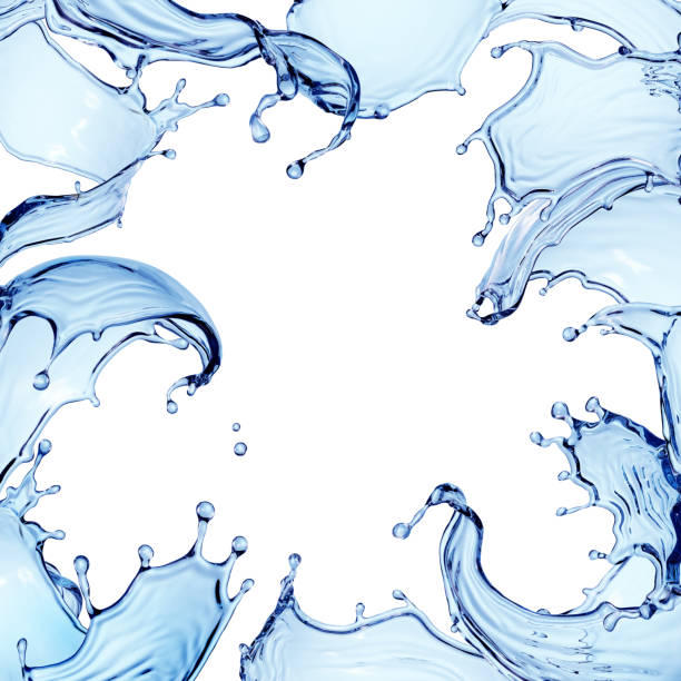 istock 3d render, abstract square background with splashing water. Assorted liquid splash shapes. 1314621759