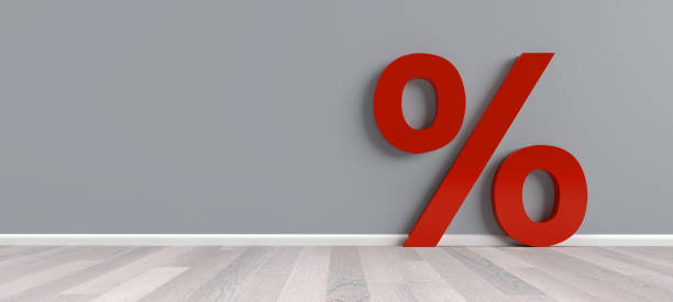 istock Percent discount red 3D rendering symbol room wall 1314623203