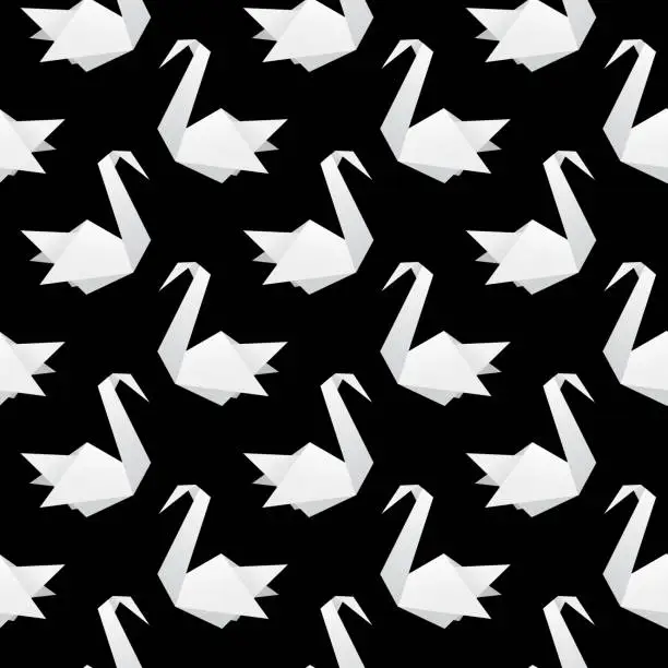 Vector illustration of Origami Swans Seamless Pattern