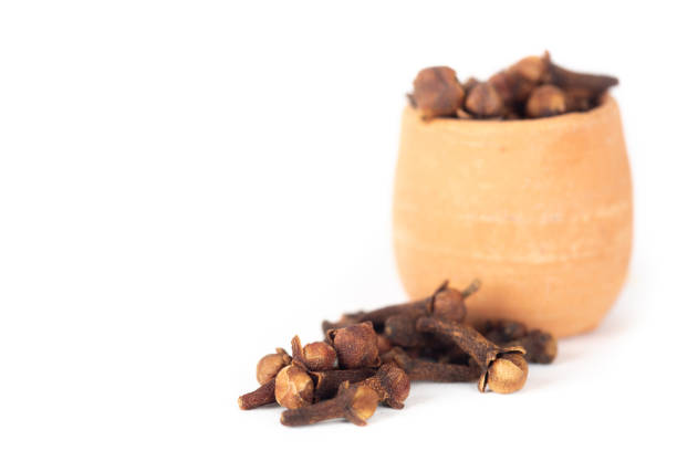 istock Cloves placed in a clay pot on the white background 1314627440