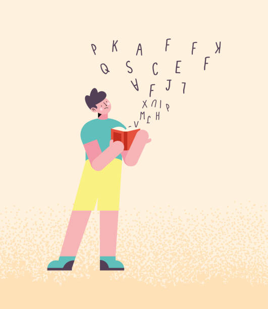 chłopiec stojący z dysleksją - dysleksja stock illustrations