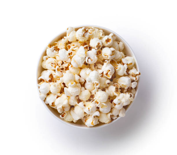 白で孤立したポップコーンのボウル - popcorn snack bowl corn ストックフォトと画像