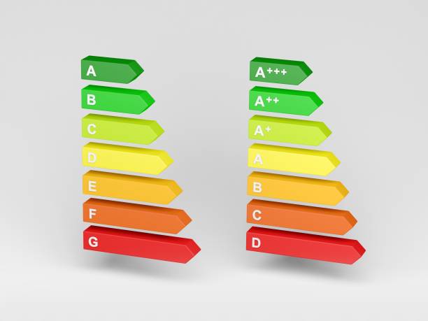 istock New and old energy label isolated on gray background. 1314648014