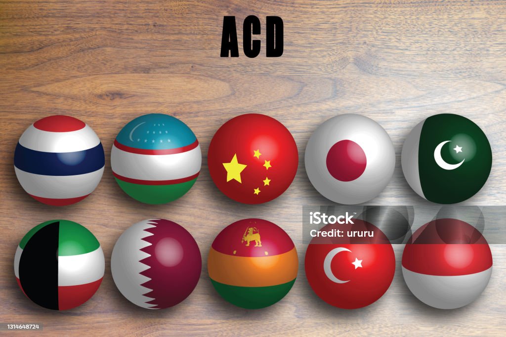 ACD (Asia Cooperation Dialogue) 10 major countries. ASEAN, SAARC, the Gulf Cooperation Organization, the Shanghai Cooperation Organization, inter-organization International Organization/International relationship with an image of the national flag All Middle Eastern Flags Stock Photo