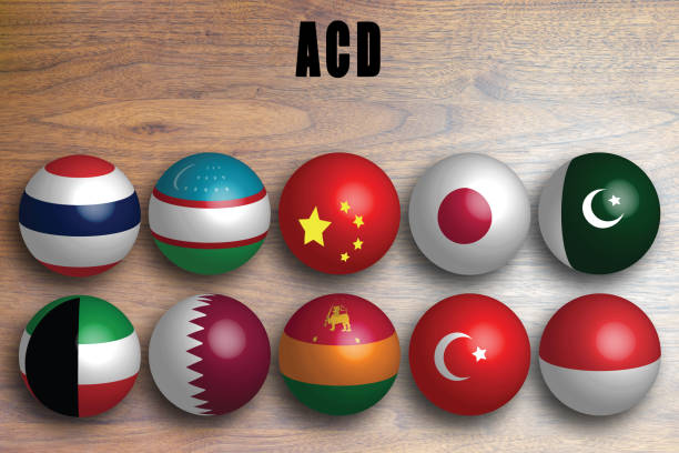 ACD (Asia Cooperation Dialogue) 10 major countries. ASEAN, SAARC, the Gulf Cooperation Organization, the Shanghai Cooperation Organization, inter-organization International Organization/International relationship with an image of the national flag shanghai cooperation organization stock pictures, royalty-free photos & images
