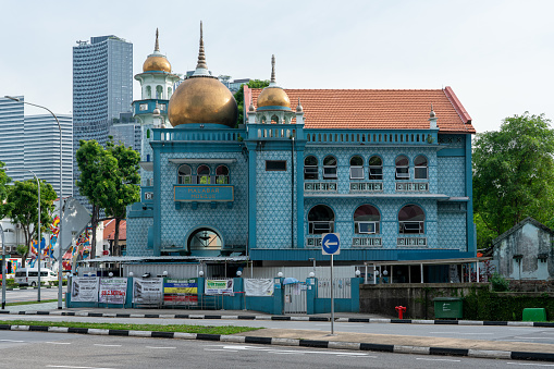 Singapore, April, 20, 2021: Masjid Malabar or Malabar Muslim Jama-Ath Mosque, also known as Golden Dome Mosque.