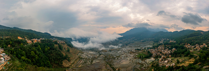 aerial photo of Yuanyang terraced fields,the world's most weii-known terraced fields in yunnan Province,china