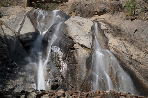 Long exposure of water fall in southwest Colorado Springs, Colorado in western USA.