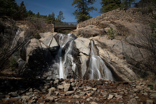 Long exposure of water fall in southwest Colorado Springs, Colorado in western USA.