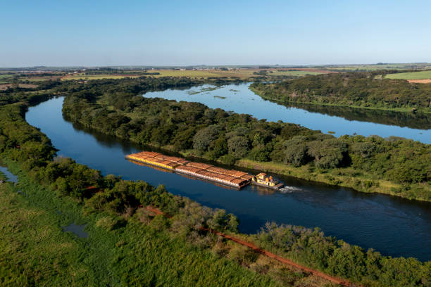 istock barge tug transporting commodity along the Tiete-Parana Waterway 1314659322