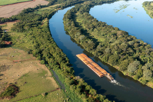 istock barge tug transporting commodity along the Tiete-Parana Waterway 1314659378