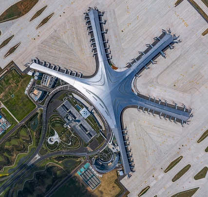 Qingdao, China - on April 27, 2021:Qingdao Jiaodong International Airport is a new airport construction project which will serve Qingdao, China.It Set to open in late 2021