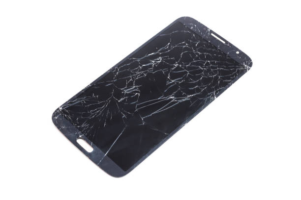 istock Mobile smartphone with broken glass lcd touch screen on white background. 1314661316