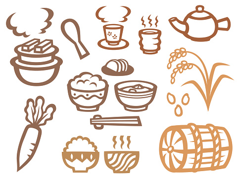 Japanese foods paper cutting style illustration set