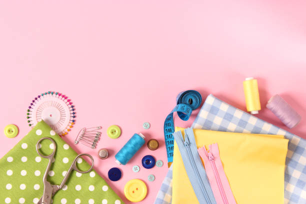 istock sewing accessories close-up. hobbies, fabrics and threads for sewing 1314670782