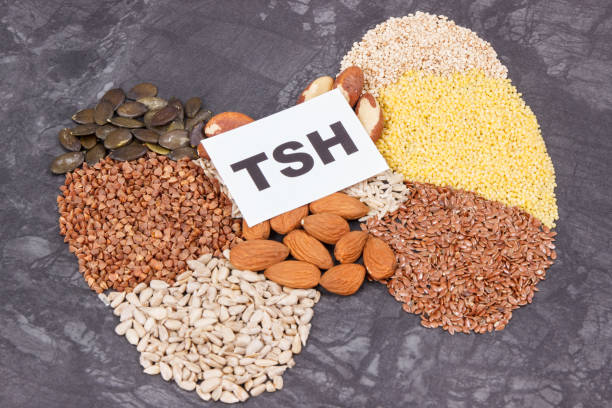 istock Inscription TSH and thyroid shape made of healthy ingredients. Source natural vitamins 1314675004