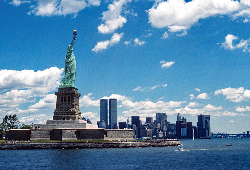 Statue of Liberty & New York Skyline  June 1987. Scanned from Kodachrome 64 slide.