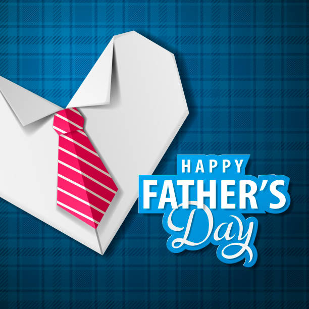 Celebrating the Father's Day with handmade origami heart shirt and tie on the blue color checked pattern